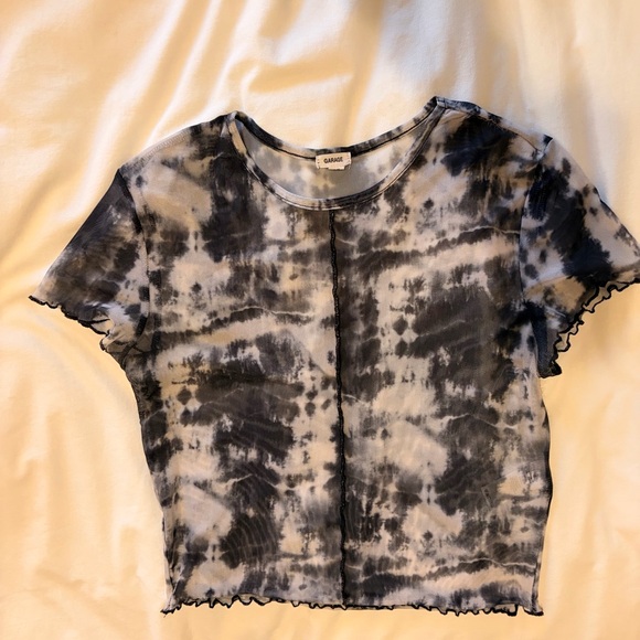 Garage Black and Gray Tie-Dye Sheer Crop Top - Picture 1 of 2